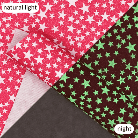 Neon Pink Glow in Dark Stars 20*33cm White Stars (Glow in Dark) Glitter Printed Long Leatherette Sheet Basics Basics