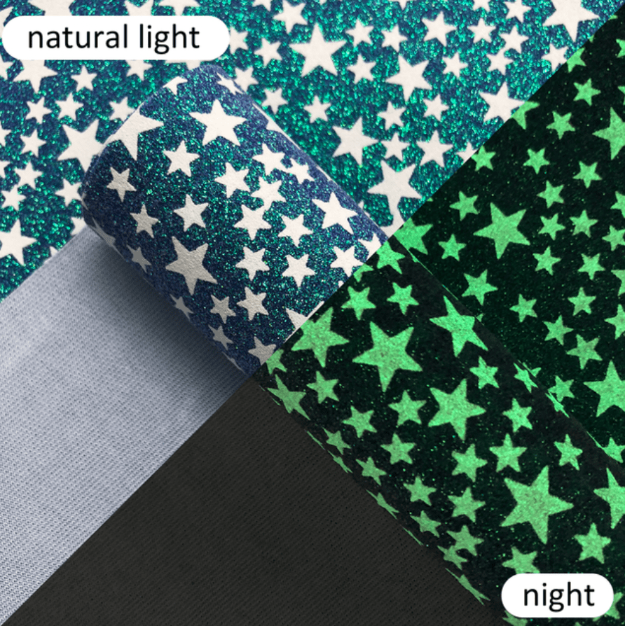 20*33cm White Stars (Glow in Dark) Glitter Printed Long Leatherette Sheet Basics Basics