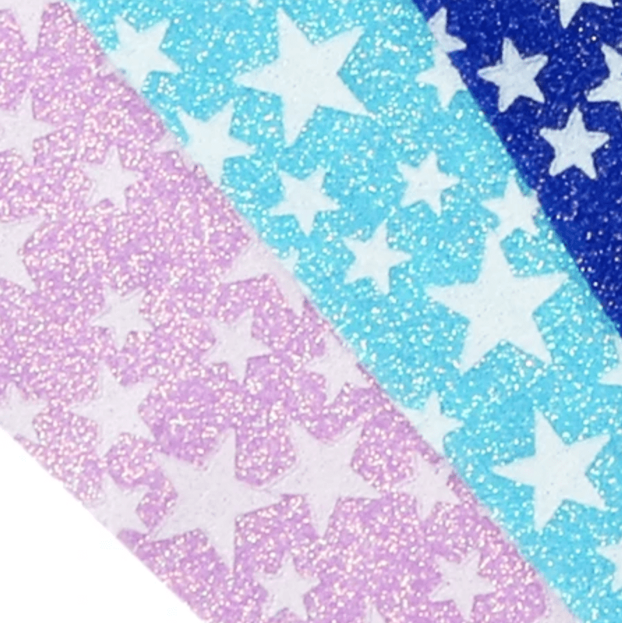 Dark Blue Glow in Dark Stars 20*33cm White Stars (Glow in Dark) Glitter Printed Long Leatherette Sheet Basics Basics