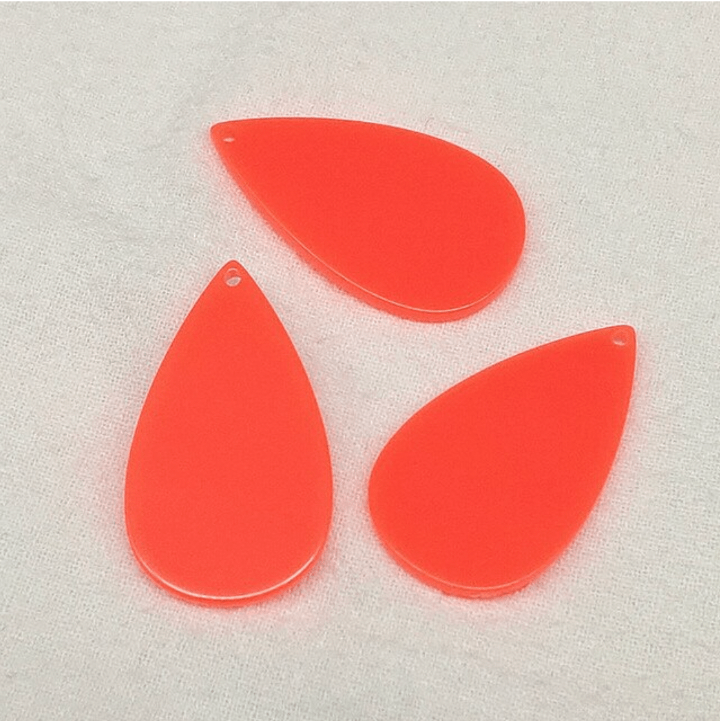 Sundaylace Creations & Bling Neon Orange 20*35mm Large Neon Teardrop Acrylic, Top hole, Resin Gems (Sold in Pair)
