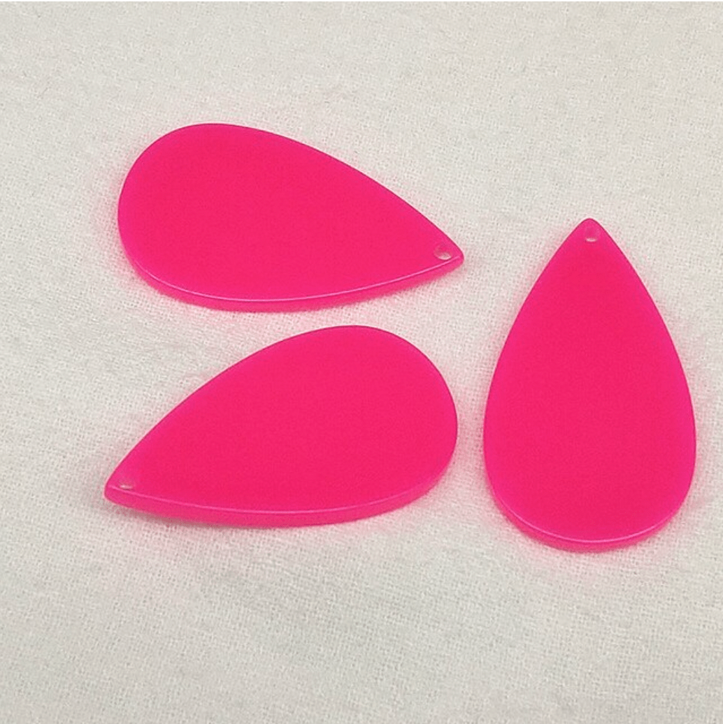 Sundaylace Creations & Bling Neon Pink 20*35mm Large Neon Teardrop Acrylic, Top hole, Resin Gems (Sold in Pair)