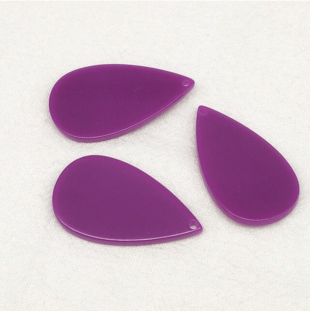 Sundaylace Creations & Bling Neon Purple 20*35mm Large Neon Teardrop Acrylic, Top hole, Resin Gems (Sold in Pair)