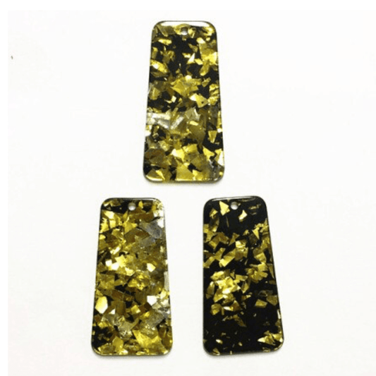 Sundaylace Creations & Bling Resin Gems 20*37mm Gold Foil Glitter Trapezoid on Black Acrylic Resin, one hole sew on, Acrylic Resin Gem