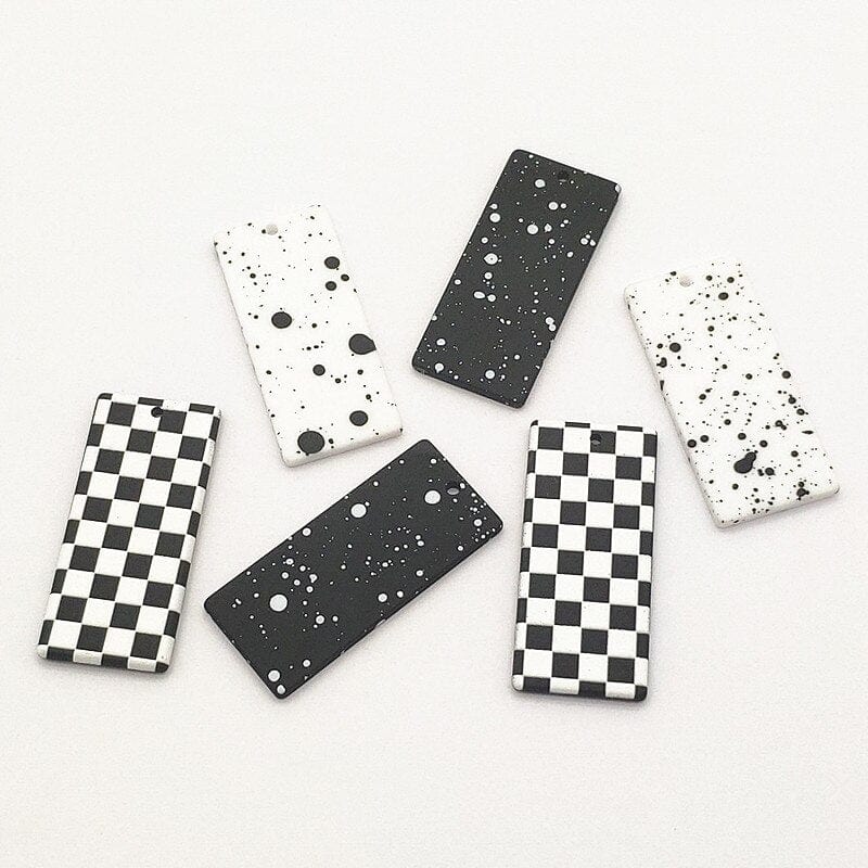Sundaylace Creations & Bling Resin Gems 20*44mm Black and White Rectangle Patterned Gems, one hole, resin gems
