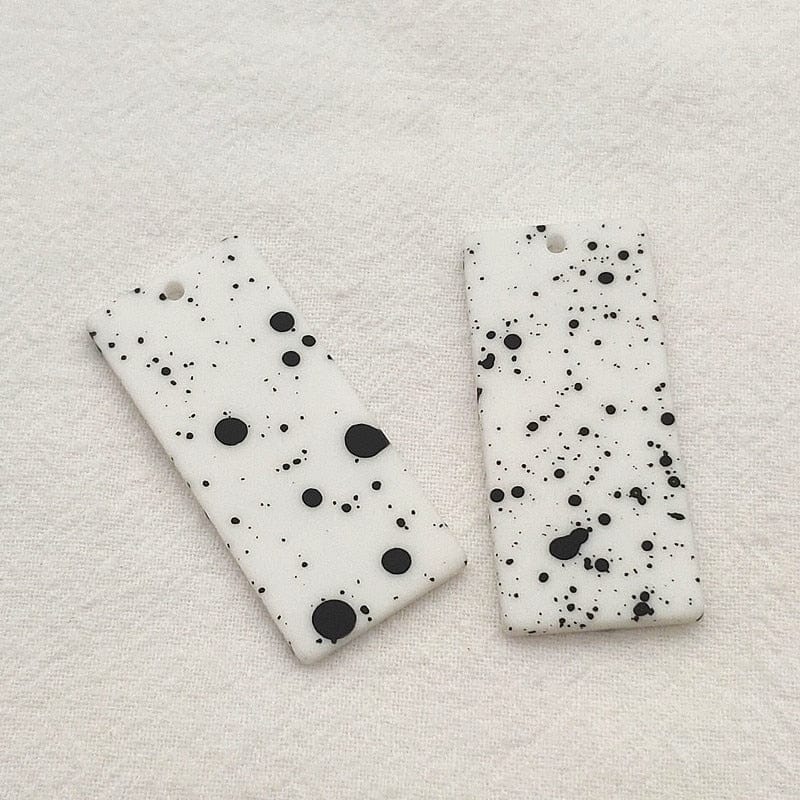Sundaylace Creations & Bling Resin Gems White on black paint dots 20*44mm Black and White Rectangle Patterned Gems, one hole, resin gems