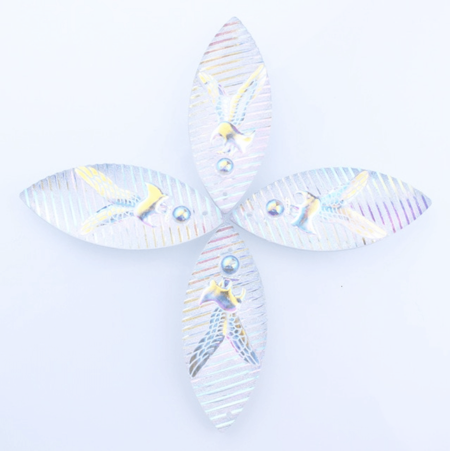 Sundaylace Creations & Bling Resin Gems Clear AB 20*50mm Bird with striped background, AB Navette, Sew on, Large Resin Gem