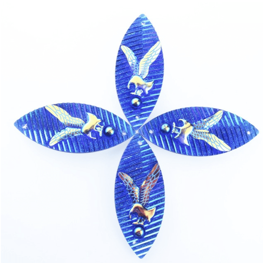 Sundaylace Creations & Bling Resin Gems Blue AB 20*50mm Bird with striped background, AB Navette, Sew on, Large Resin Gem