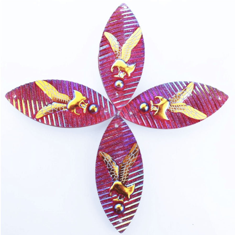 Sundaylace Creations & Bling Resin Gems 20*50mm Bird with striped background, AB Navette, Sew on, Large Resin Gem