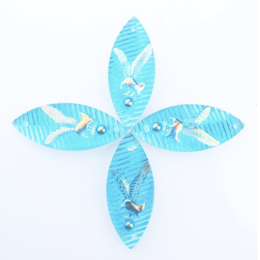 Sundaylace Creations & Bling Resin Gems Aqua AB 20*50mm Bird with striped background, AB Navette, Sew on, Large Resin Gem