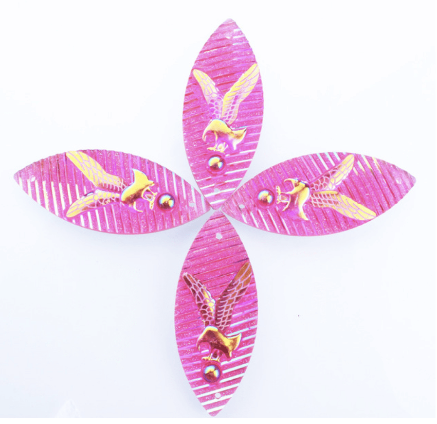 Sundaylace Creations & Bling Resin Gems Pink AB 20*50mm Bird with striped background, AB Navette, Sew on, Large Resin Gem