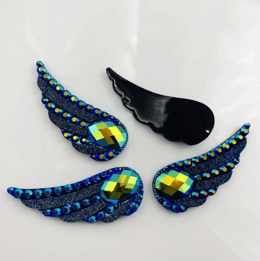 Sundaylace Creations & Bling Resin Gems Blue BLACK AB 20*54mm White AB & Black Angel Wing Odd Shaped, sew on, Resin Gems *PAIR* (Sold in Pair)