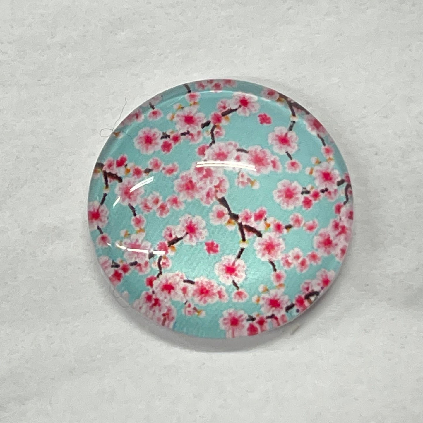 20mm Cherry Bloom on Sky Blue Floral Print Acrylic Round, Glue on, Resin Gem (Sold in Pair) Resin Gems