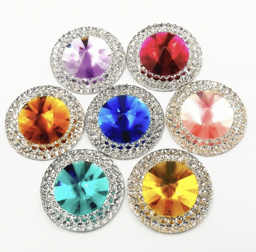 Sundaylace Creations & Bling Resin Gems 20mm Jewel Tone with Silver Frame Round, sew on, Resin Gems