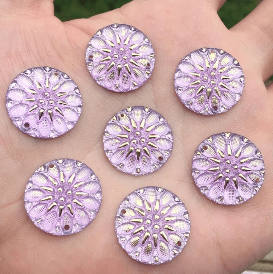 Sundaylace Creations & Bling Resin Gems 20mm Light Purple AB Floral Burst, Sew on, Resin Gems (Sold in Pair)