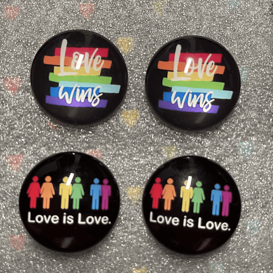 Sundaylace Creations & Bling Resin Gems 25mm "Love Wins" & "Love is Love." Pride Ally Rainbow Acrylic Glue on, Resin Gem
