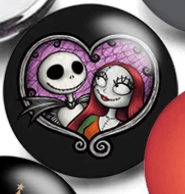 Sundaylace Creations & Bling Resin Gems Jack and Sally in Heart 20mm "Nightmare Before Christmas" Cartoon Character Round Acrylic Printed Resin Gem (Sold in Pair)