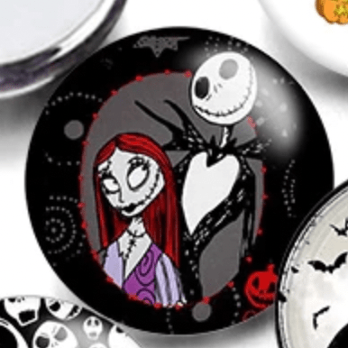 Sundaylace Creations & Bling Resin Gems Jack & Sally Couple 20mm "Nightmare Before Christmas" Cartoon Character Round Acrylic Printed Resin Gem (Sold in Pair)