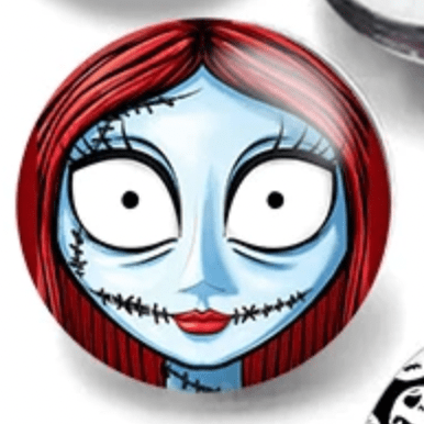 Sundaylace Creations & Bling Resin Gems Sally FACE 20mm "Nightmare Before Christmas" Cartoon Character Round Acrylic Printed Resin Gem (Sold in Pair)