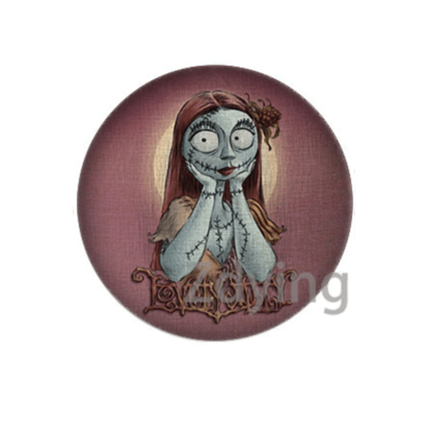 Sundaylace Creations & Bling Resin Gems Sally Torso Taupe background 20mm "Nightmare Before Christmas" Cartoon Character Round Acrylic Printed Resin Gem (Sold in Pair)