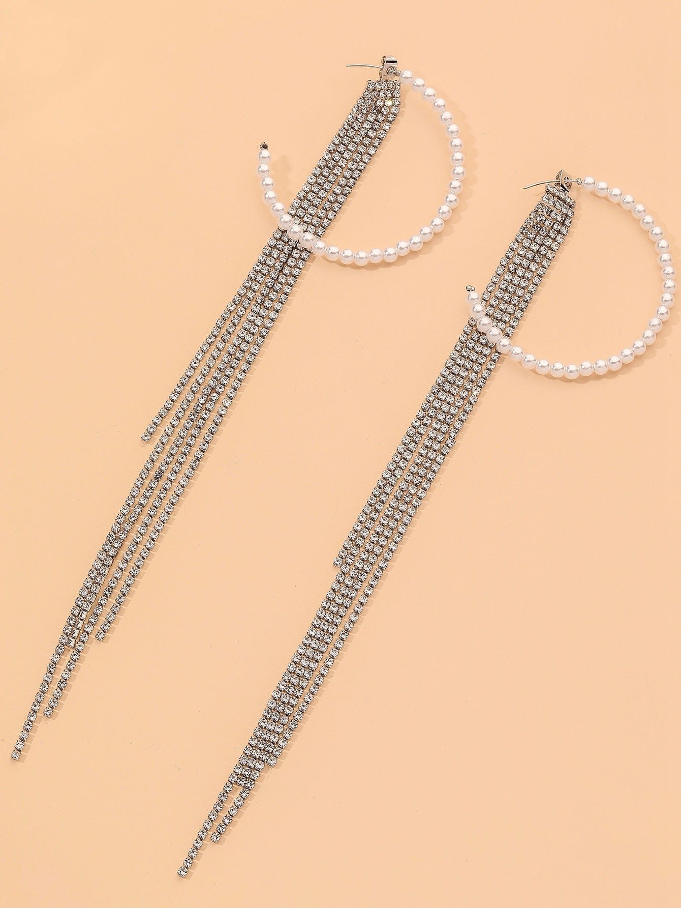 Sundaylace Creations & Bling Earring Findings 20mm Pearls Circle Hoop, with Rhinestones Long Tassel Ear nuts, Earring Findings, Basics *Sold in pair*