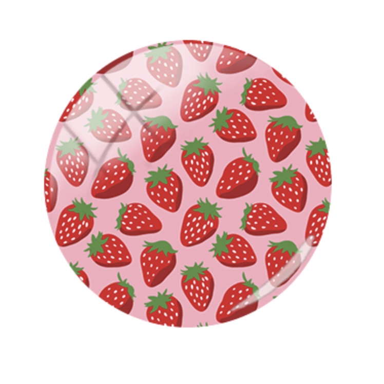 20mm Strawberry Pink Background 20mm Strawberry Print Acrylic Round Glass, Glue on, Resin Gem (Sold in Pair) Resin Gems