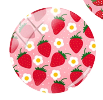 20mm Strawberry Print Acrylic Round Glass, Glue on, Resin Gem (Sold in Pair) Resin Gems