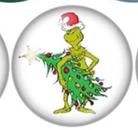 Sundaylace Creations & Bling Resin Gems Grinch holding Christmas tree 20mm Various Grinch Printed Round Dome, Glue on, Acrylic Resin Gem