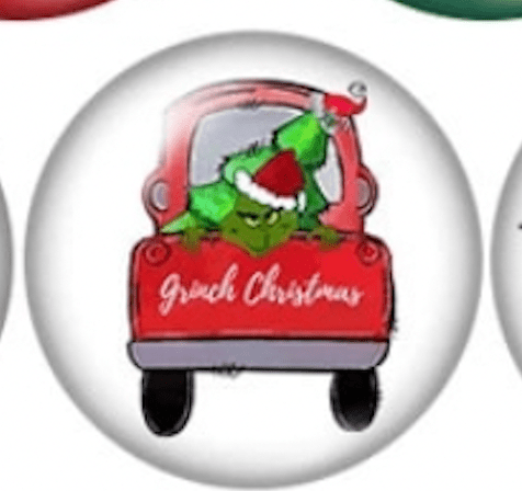 Sundaylace Creations & Bling Resin Gems Grinch Christmas with Grinch in red car 20mm Various Grinch Printed Round Dome, Glue on, Acrylic Resin Gem