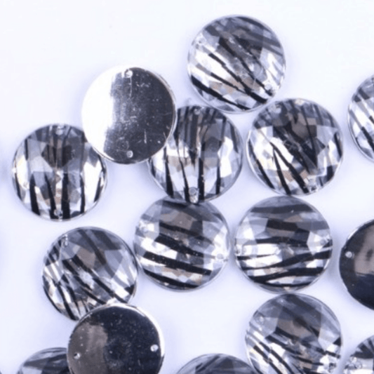 Sundaylace Creations & Bling Resin Gems 20mm Zebra Silver/Black Round, Sew on, Resin Gems