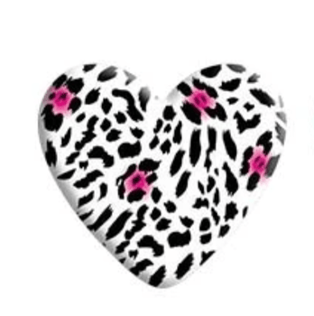 21*23mm Black, Pink and White Animal Print Print on White HEART, Glue on, Resin Gems (Sold in Pair) Resin Gems