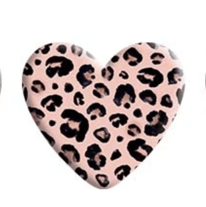 21*23mm Pink Animal Print Print on White HEART, Glue on, Resin Gems (Sold in Pair) Resin Gems