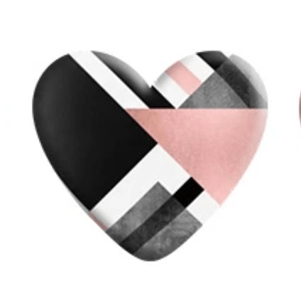 21*23mm Pink Grey Inlay Geometric Print Print on White HEART, Glue on, Resin Gems (Sold in Pair) Resin Gems