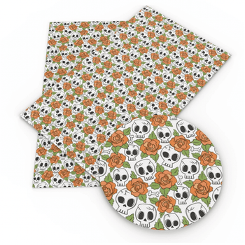 Leatherette Basics 21*29cm Orange Roses & Skull Halloween Smooth Printed Leatherette Sheet