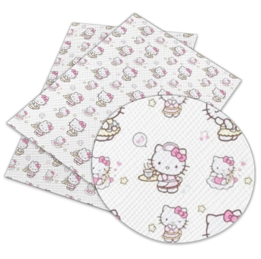 Leatherette Basics 22*30cm "Hello Kitty Cafe"  White/Pinks Cat Japanese Cartoon, Leatherette Sheet
