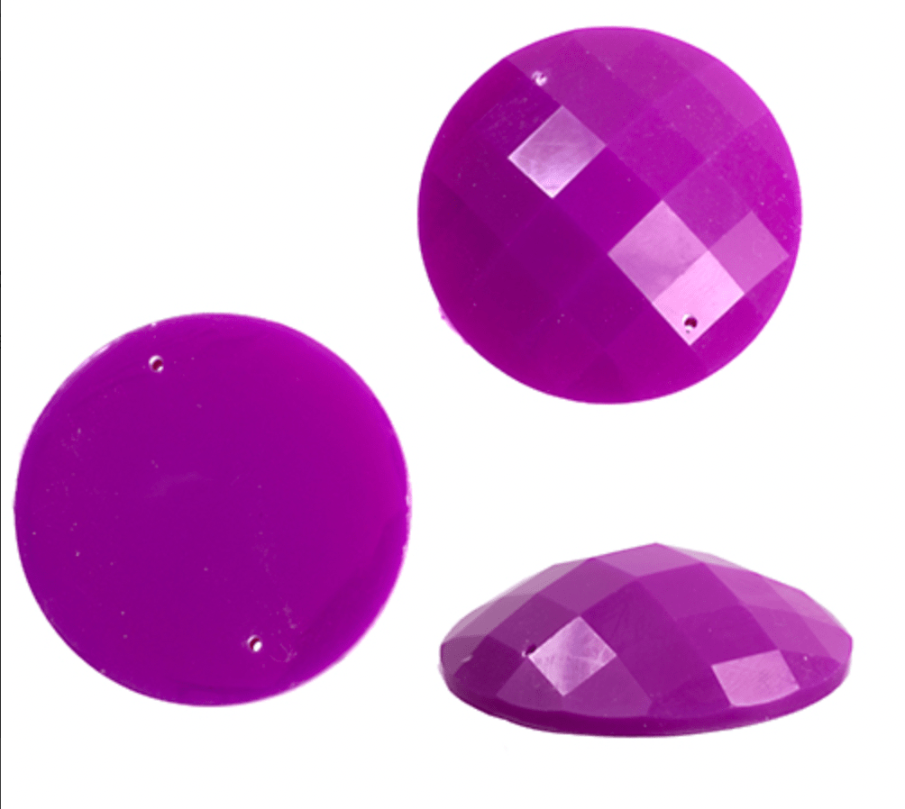 John Beads Resin Gems 22mm Bright Grape Purple Round, Sew-on, Resin gems