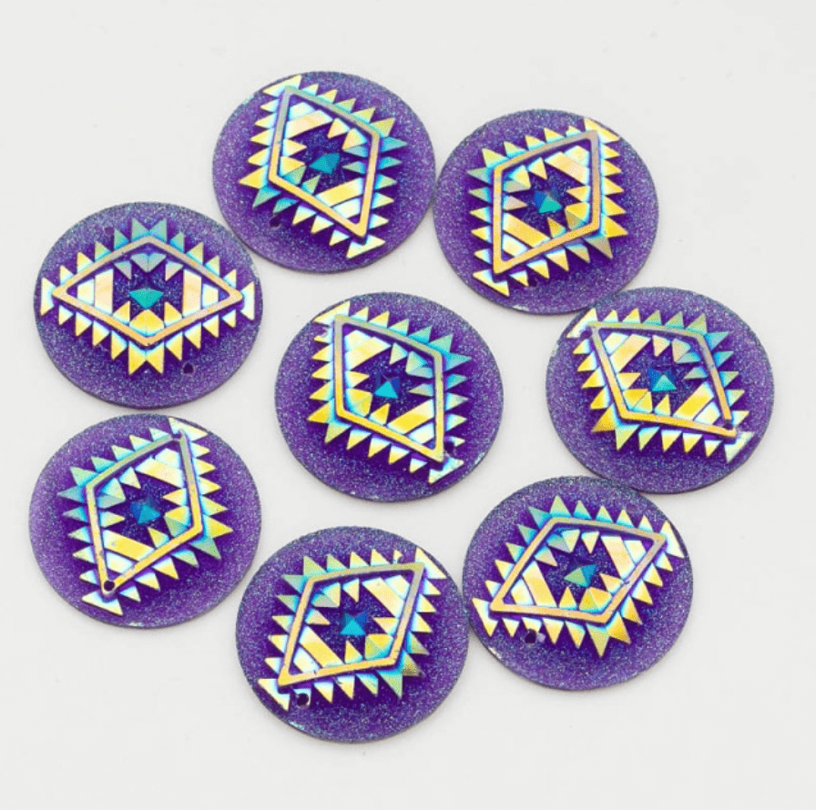Sundaylace Creations & Bling Resin Gems Purple AB 25mm AB Geometric Triangle Blanket Design, Sew On, Resin Gem