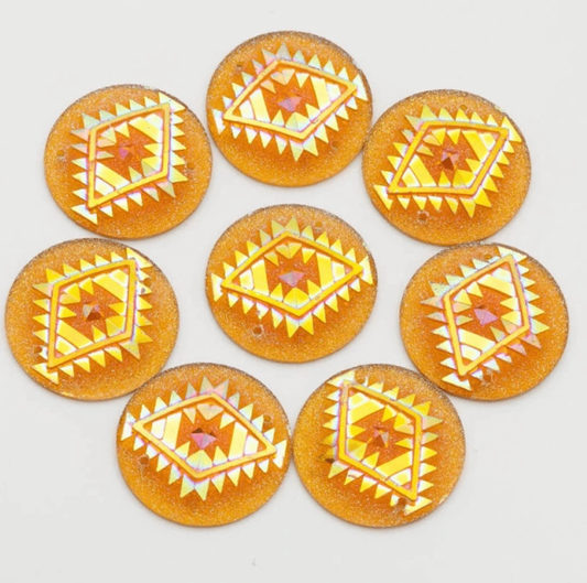 25mm, Yellow AB, AB Geometric Triangle Blanket Design, Sew On, Resin Gem, (Sold in Pair)