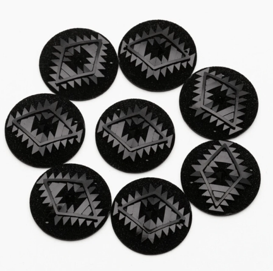 25mm, Black, AB Geometric Triangle Blanket Design, Sew On, Resin Gem, (Sold in Pair)