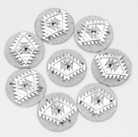 25mm, Metallic Silver, AB Geometric Triangle Blanket Design, Sew On, Resin Gem, (Sold in Pair)