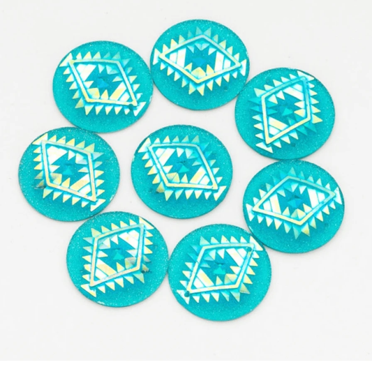 25mm, Aqua Blue AB, AB Geometric Triangle Blanket Design, Sew On, Resin Gem, (Sold in Pair)