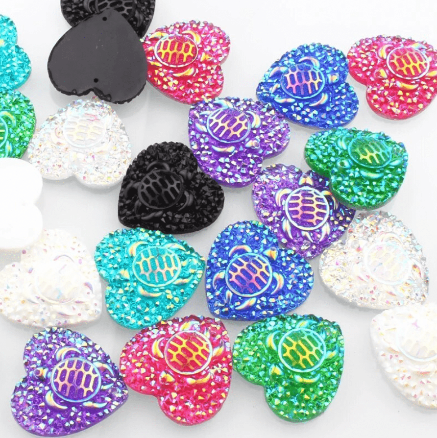 Sundaylace Creations & Bling Resin Gems 25mm AB Turtle Swimming Heart, Sew on, Resin Gems