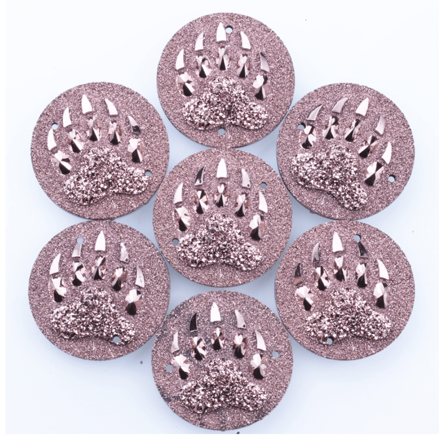 Sundaylace Creations & Bling Resin Gems Rose Gold 25mm Bear CLAW PAW print, *New in AB and Metallic Finish Circle/Round, Sew on, Resin Gem