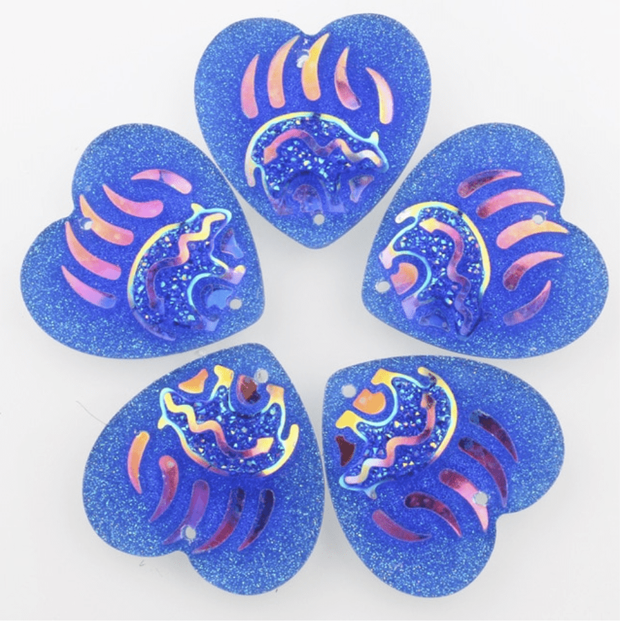 Sundaylace Creations & Bling Resin Gems Blue AB 25mm Bear Claw with bear outline * Circle/Round, Metallic/AB, Sew on, Resin Gem