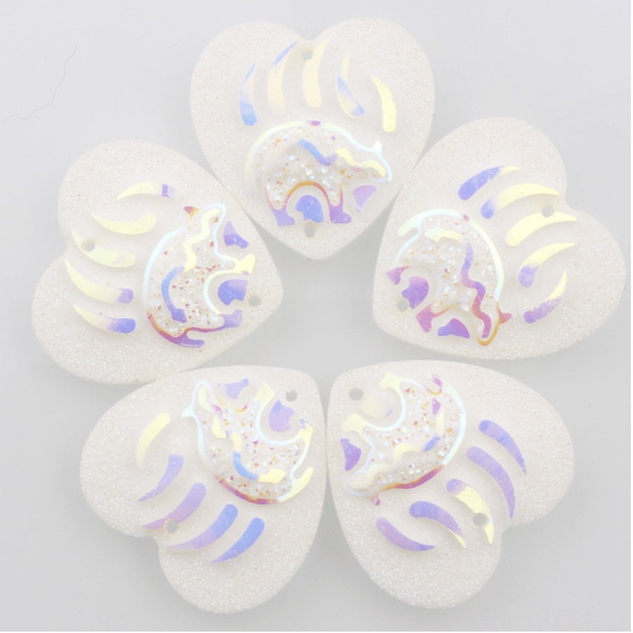Sundaylace Creations & Bling Resin Gems White AB 25mm Bear Claw with bear outline * Circle/Round, Metallic/AB, Sew on, Resin Gem