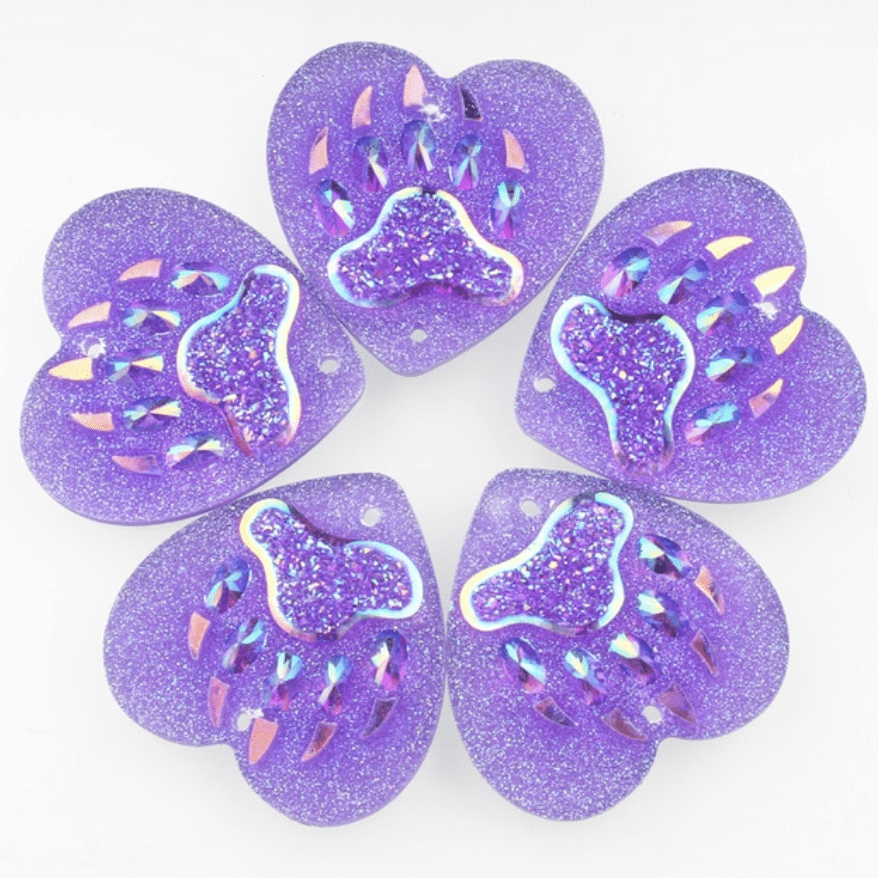 Sundaylace Creations & Bling Resin Gems Purple AB Bear Claw 25mm Bear PAW Design in HEART Shaped, Sew on, Resin Gem