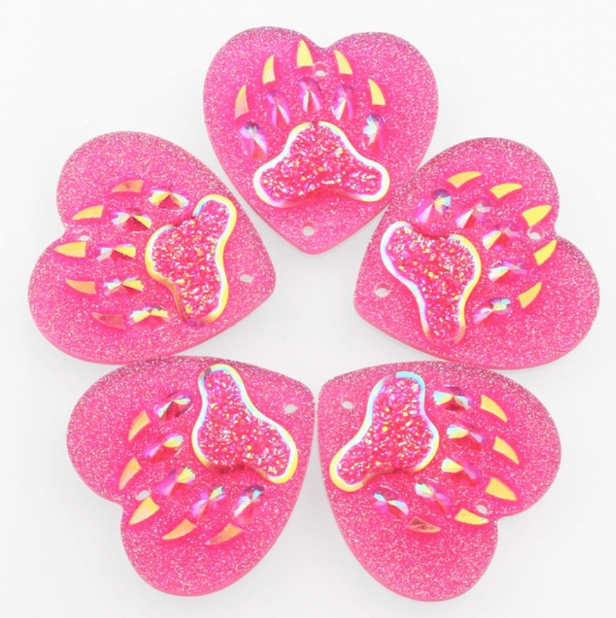 Sundaylace Creations & Bling Resin Gems Pink AB Heart Bear Paw 25mm Bear PAW Design in HEART Shaped, Sew on, Resin Gem