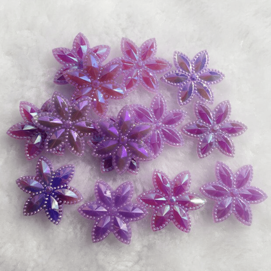 Sundaylace Creations & Bling Resin Gems Purple AB Floral 25mm Gold/Pink/Purple 6 petal Flowers shaped, Glue on, Resin Gems