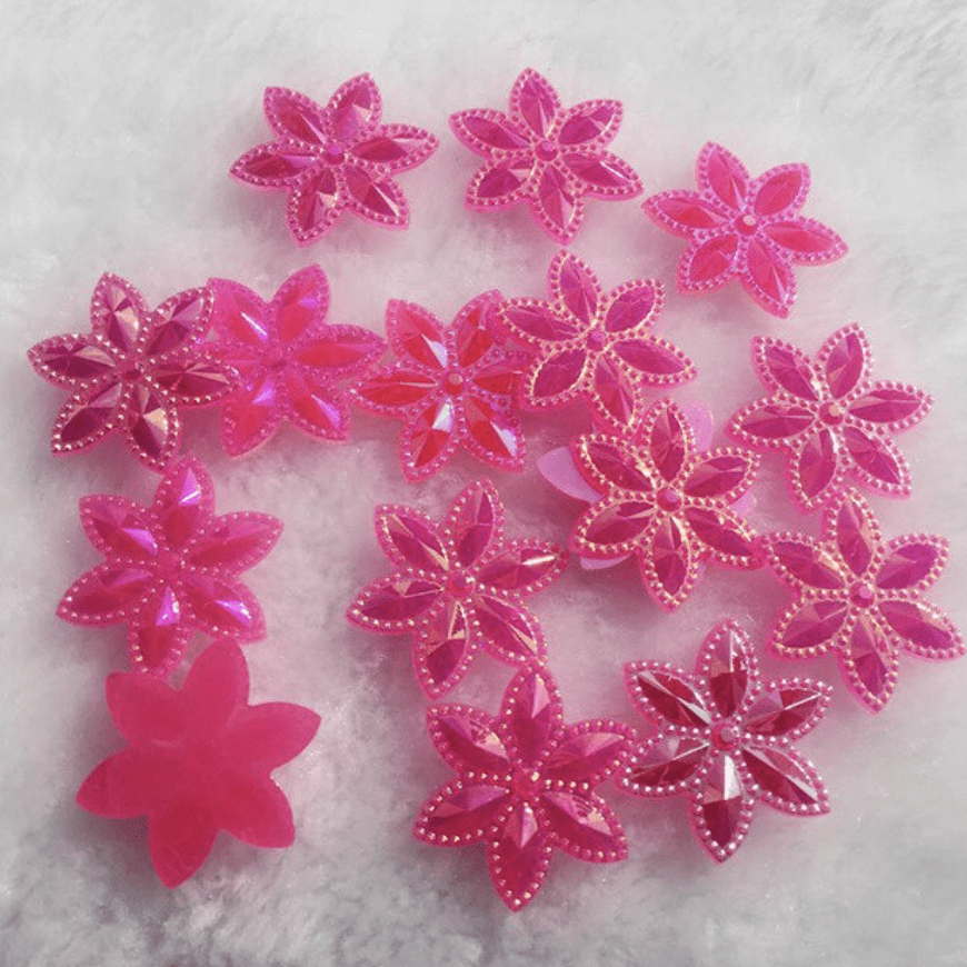 Sundaylace Creations & Bling Resin Gems Pink AB Floral 25mm Gold/Pink/Purple 6 petal Flowers shaped, Glue on, Resin Gems