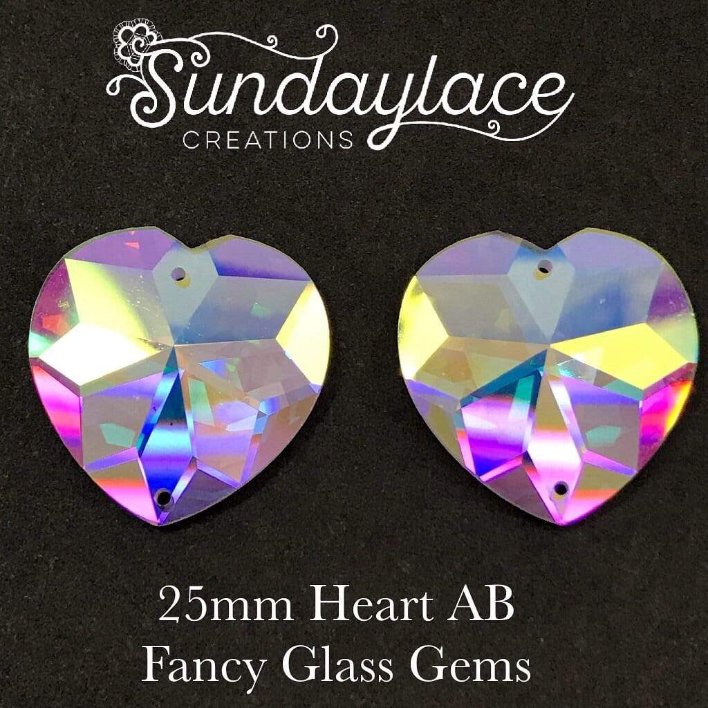Sundaylace Creations & Bling Fancy Glass Gems 25mm Heart AB 8-pointed star design, Sew on,  Fancy Glass Gem