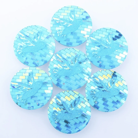 Sundaylace Creations & Bling Resin Gems Aqua AB 25mm Hummingbird with brick background round, Multicoloured, sew on, Resin Gem
